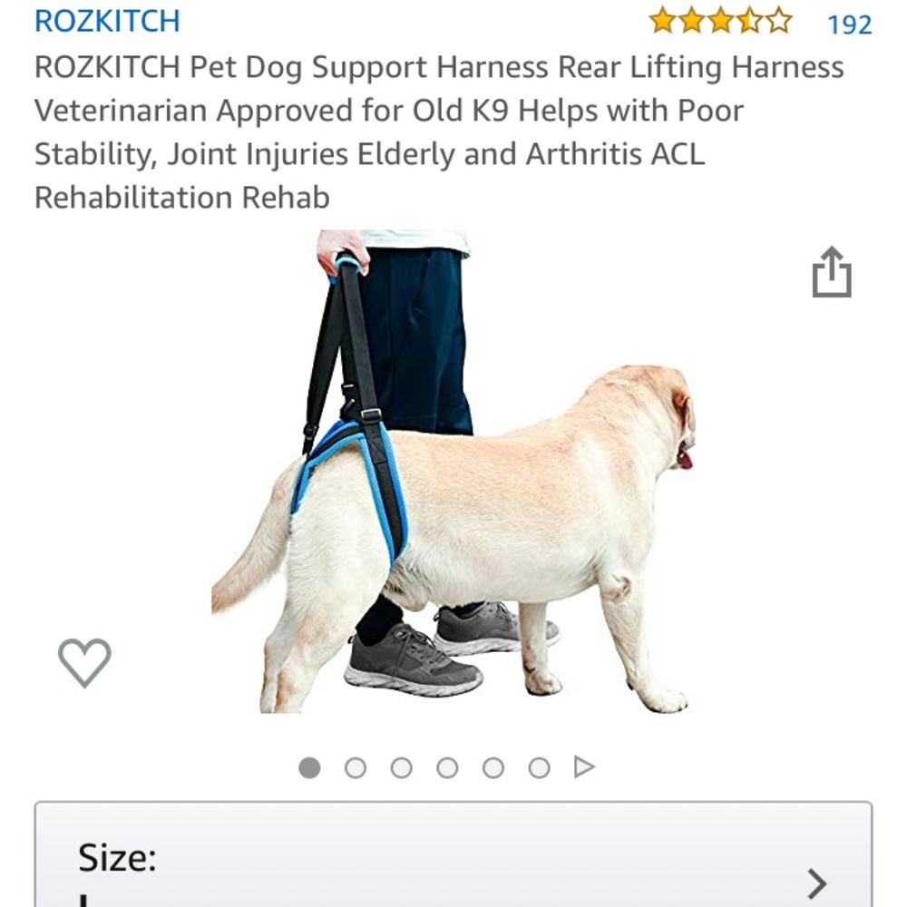 Size large dog support harness